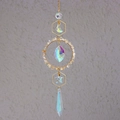 Golden moon suncatcher with yellow raw stones and iridescent hexagonal crystal prisms - Citrine Style (L3-3)