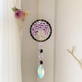 Detail of amethyst tree of life hanging decor with a large iridescent crystal teardrop - Amethyst (DC4)