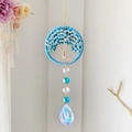 Crystal tree of life suncatcher with blue stones and aurora teardrop prism pendant - Blue Apatite (DC3)