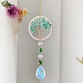 Detail of golden life tree suncatcher with green crystal chips and large water drop prism - Aventurine (DC2)