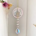 Handmade Tree of Life crystal suncatcher with pink stones and aurora teardrop pendant - Rose Quartz & Amazonite (DC1)