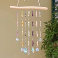 Handmade chakra crystal suncatcher with natural stones, wooden rod, and prisms for wall decor - Silver Style (WD02)