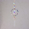Bohemian gold crescent moon suncatcher with rainbow crystals and natural stone beads - Colorful Fluorite Style (L3-2)