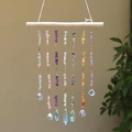 Handmade chakra crystal suncatcher wall hanging with natural stones and wooden bar - Gold Style (WD01)