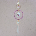 Golden moon suncatcher with purple amethyst stones and rainbow crystal prism pendant - Amethyst Style (L3-4)