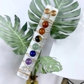 Chakra Selenite wand with seven colorful gemstones wrapped in gold wire for healing - Natural Primary Color (Pure White) / 70-90mm