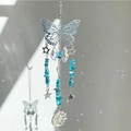 Acchiappasole a farfalla fatto a mano con prismi di cristallo e ciondoli stella e luna - Apatite Blu / 23cm