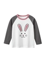 Camiseta de manga larga raglán para niñas con lindo conejo y cuello redondo rosa - 90 / Blanco Crema/Gris Oscuro
