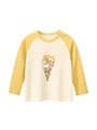 Maglia bambini a maniche lunghe raglan con stampa di gatti e gelato su base crema - 90cm / Albicocca/Giallo Medio (HT3095)