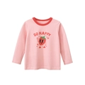 Maglietta rosa bambina a maniche lunghe con stampa fragola e girocollo rosso - 90 / Rosa