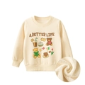 Dettaglio della felpa beige per bambini con fodera in pile e stampa grafica orso - 90cm / Albicocca Beige