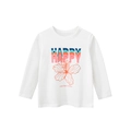 T-shirt bianca a maniche lunghe per bambina con stampa grafica HAPPY colorata - 90 / Bianco Sporco