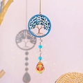 Hanging crystal tree of life suncatcher with blue beads and rainbow teardrop pendant - Blue Apatite (DC3)