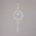 Bohemian crescent sun catcher with colorful crystals and gold metal chains - Clear Quartz Style (L3-6)