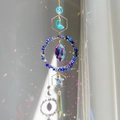 Lapis lazuli and AB crystal suncatcher with moon-shaped metal frame creating rainbows - Lapis Lazuli Style (L3-8)