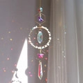 Golden crescent moon suncatcher with rainbow crystals and natural white stones - Amazonite Style (L3-12)