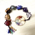 Handmade 7 Chakra Tree of Life hanging ornament with natural tumbled stones in net pouches - 7 Chakra Stones Tree Of Life (Seven Color Stones) / 30cm