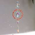 Golden moon suncatcher with colorful crystals and red natural stone weaving detail - Red Jasper Style (L3-9)