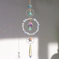 Golden suncatcher with rainbow crystals and opal stones in hexagon metal frames - Opal Style (L3-10)