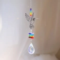 Detail of hummingbird suncatcher with rainbow beads and faceted crystal teardrop - Bird