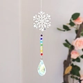 Rainbow crystal suncatcher with silver snowflake pendant and colorful beads for home decor - Hexagonal Snowflake