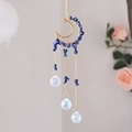 Handmade moon suncatcher with gold wire wrap, blue lapis stones and crystal prisms - CD1 / Lapis Blue
