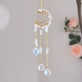 Handmade golden crescent moon suncatcher with white moonstone chips and crystal drops - CD2 / Opalite Color