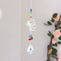 Zilveren engelenzonvanger met iriserende AB-kristallen druppel en gekleurde kralen - Zilver Engel Met Hart Stijl (3) / 45-50cm