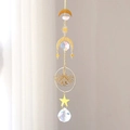 Bohemian gold suncatcher with crystal moon stars and moth hanging on a neutral background - Gold