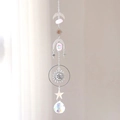 Bohemian silver moon and star suncatcher with pink raw stone and crystal ball - Silver