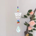 Regenboog vlinder zonnevanger met kleurrijke kralen en een grote kristallen hanger - Zilver Hol Vlinder Stijl (5) / 45-50cm