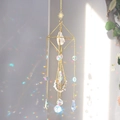 Golden suncatcher with sun motif and geometric frame featuring iridescent crystals - White Crystal / 55cm