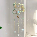 Honeycomb suncatcher with green natural stones and crystal pendants in golden finish - Aventurine Style(CC1)