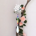 Silver snowflake suncatcher with rainbow beads and crystal water drop for home decor - Textured Snowflake