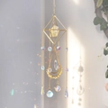 Golden geometric suncatcher with raw yellow stone and dangling crystal prisms in light - Citrine / 55cm