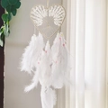 Acchiappasogni a cuore bianco con cristalli dell'albero della vita e piume decorative - 65cm / Bianco