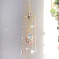 Golden suncatcher with purple amethyst crystal and colorful beads reflecting rainbow light - Dark Amethyst / 55cm