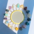Sunflower shaped wall mirror with gold wire frame and multi-colored natural crystals - 31cm / Chakra Multi-color (N0.1)