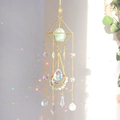 Gold sun catcher with green raw stone and crystal prism for bohemian window decoration - Green Fluorite / 55cm