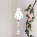 Rainbow crystal suncatcher with silver Christmas tree pendant and faceted teardrop bead - Christmas Tree