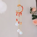 Handmade crescent moon suncatcher with red healing crystals and hanging prisms - Red Agate