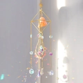 Gold geometric suncatcher with orange raw stone and iridescent crystal prisms - Orange Salt Stone / 55cm
