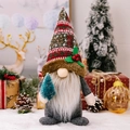 Christmas gnome plush with red-green knitted hat and miniature frosted green tree - Tree Gray [men's Style C]