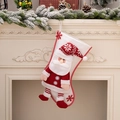 Calza di Natale bianca di lusso con pupazzo Babbo Natale 3D e fiocchi di neve ricamati - Babbo Natale 3D con gambe appese
