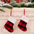 Mini chaussettes de Noël à carreaux rouges et noirs avec bordure en peluche pour déco - Carreaux rouges et noirs