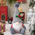 Knitted Christmas gnome plush in gray and red stripe outfit for holiday home decoration - Grey Knitted Pointed Hat Sitting Gnome