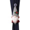 Christmas gnome curtain tieback with grey knitted hat and red white plush design - Gray Gnome Tieback / Gray