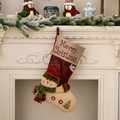 Hanging burlap Christmas stocking with 3D snowman and Merry Christmas embroidery - Snowman Style