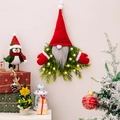 Lighted Christmas gnome wreath with red hat and warm LED lights for festive door decor - Glowing Gnome Wreath Hanging Decor