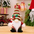 Christmas gnome plush toy with striped knit hat, bell, and red striped candy cane stick - American Plaid Hat Gnome Male Style (Candy Cane)